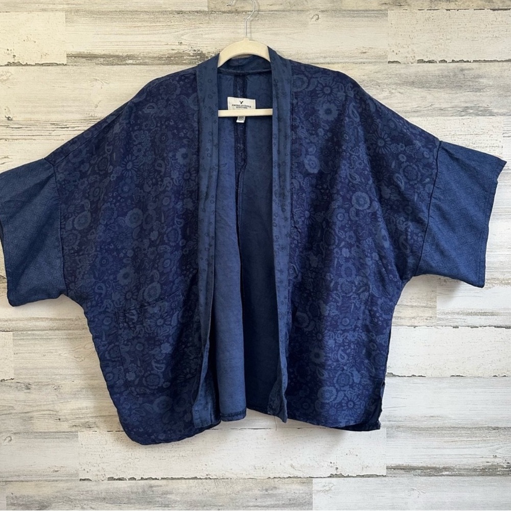 American Eagle Outfitters AEO Linen Blend Floral Open Front Cardigan Coverup